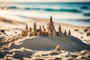un arena castillo en el playa. generado por ai foto