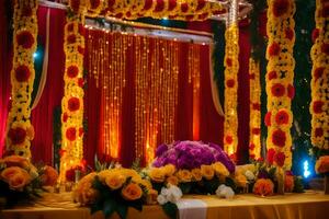 a wedding ceremony with orange and yellow flowers. AI-Generated photo