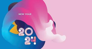 Happy New Year 2024 Colorful Greeting Card Banner for Social Media. Vector Abstract Fluid Background Design