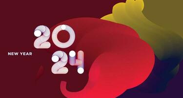 Happy New Year 2024 Colorful Greeting Card Banner for Social Media. Vector Abstract Fluid Background Design