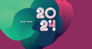 Happy New Year 2024 Colorful Greeting Card Banner for Social Media. Vector Abstract Fluid Background Design