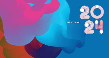 Happy New Year 2024 Colorful Greeting Card Banner for Social Media. Vector Abstract Fluid Background Design