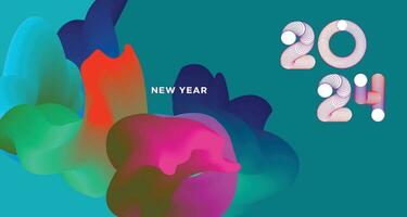 Happy New Year 2024 Colorful Greeting Card Banner for Social Media. Vector Abstract Fluid Background Design