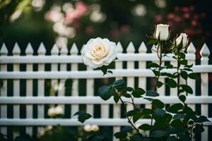 white rose on a fence. AI-Generated photo