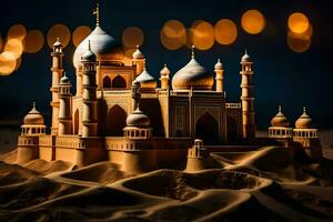 a model of a taj mahal in the desert. AI-Generated photo