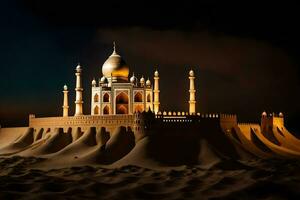 a taj mahal in the desert at night. AI-Generated photo