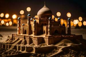 a sand castle is shown in the dark. AI-Generated photo