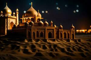 a model of a mosque in the desert at night. AI-Generated photo