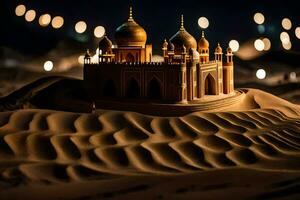 a model of a mosque in the desert at night. AI-Generated photo