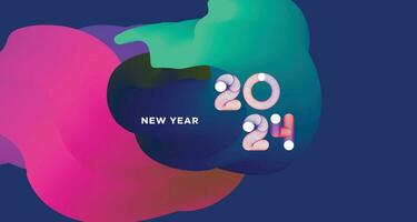 Happy New Year 2024 Colorful Greeting Card Banner for Social Media. Vector Abstract Fluid Background Design