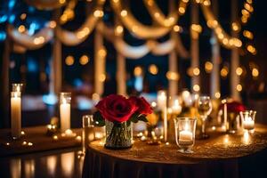 candles and flowers are set up on a table. AI-Generated photo
