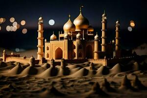 a model of a taj mahal in the desert. AI-Generated photo
