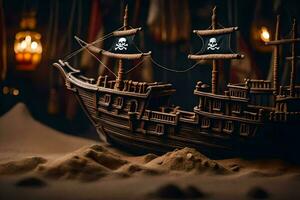 a pirate ship is made out of chocolate. AI-Generated photo