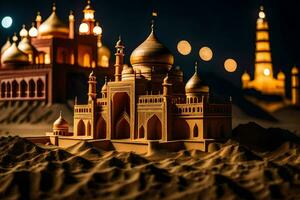 a model of a mosque in the desert. AI-Generated photo