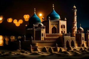 a model of a mosque at night. AI-Generated photo