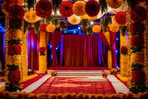 a wedding ceremony with red and yellow decorations. AI-Generated photo