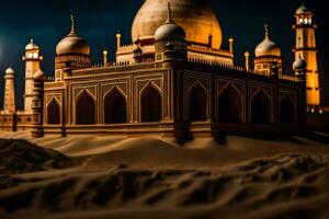 a model of a mosque in the desert at night. AI-Generated photo