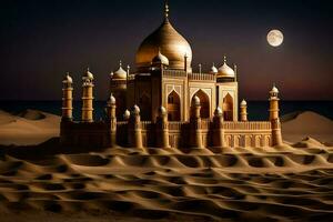 the taj mahal is in the desert at night. AI-Generated photo