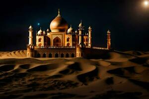 a taj mahal in the desert at night. AI-Generated photo