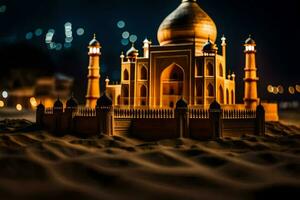 a model of a taj mahal at night. AI-Generated photo