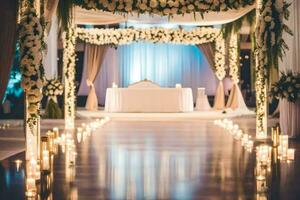 un Boda ceremonia con velas y flores generado por ai foto