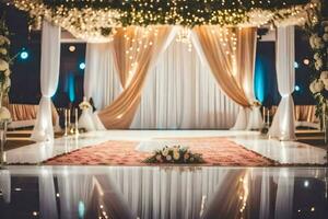 indian wedding ceremony with white and gold decor. AI-Generated photo