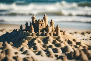 a sand castle on the beach. AI-Generated photo