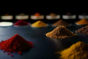a variety of spices are shown in a row. AI-Generated photo