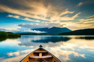 the lake, the sky, the mountains, the clouds, the boat, the sky, the. AI-Generated photo