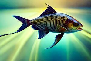 un pescado nadando en el agua con un brillante ligero. generado por ai foto