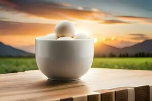 eggs in a cup on a table. AI-Generated photo