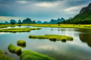 the li river in china. AI-Generated photo