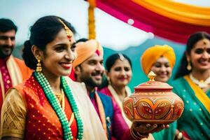 indian wedding ceremony with bride and groom. AI-Generated photo