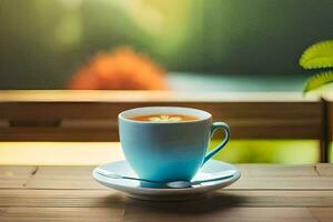 a cup of tea on a wooden table. AI-Generated photo