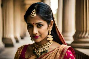 a beautiful indian woman wearing traditional jewelry. AI-Generated photo