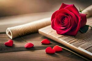 the rose, book, red, valentine's day, hd wallpaper. AI-Generated photo