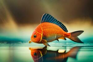 un pescado es reflejado en el agua. generado por ai foto