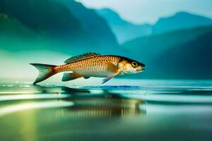 un pescado es nadando en el agua. generado por ai foto