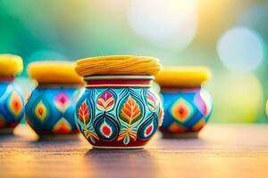 colorful vases with colorful designs on them. AI-Generated photo