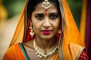 a beautiful indian woman wearing a sari. AI-Generated photo