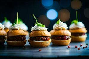 mini sliders with whipped cream and berries. AI-Generated photo