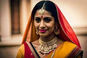 a beautiful indian woman wearing a traditional sari. AI-Generated photo