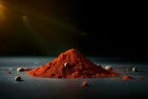 red chili powder on a black background. AI-Generated photo