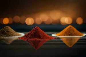 three different types of spices are shown in a row. AI-Generated photo