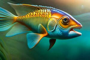 fish in the water with a bright blue and yellow color. AI-Generated photo