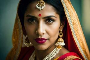 an indian woman wearing traditional jewelry. AI-Generated photo