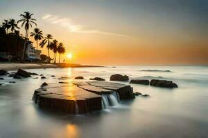 el Dom conjuntos en el playa en sri lanka. generado por ai foto