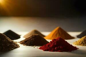 various spices and powders on a table. AI-Generated photo