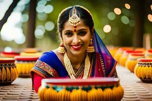 a woman in traditional indian attire poses for a photo. AI-Generated photo