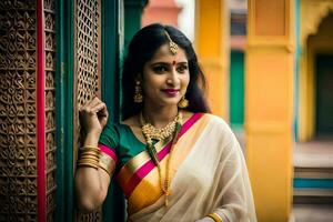 a beautiful indian woman in a sari. AI-Generated photo